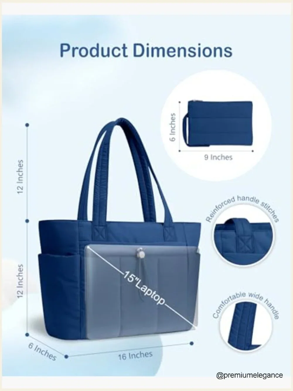Puffy Tote Bag with Laptop Compartment & Cup Holder, 20L, Travel